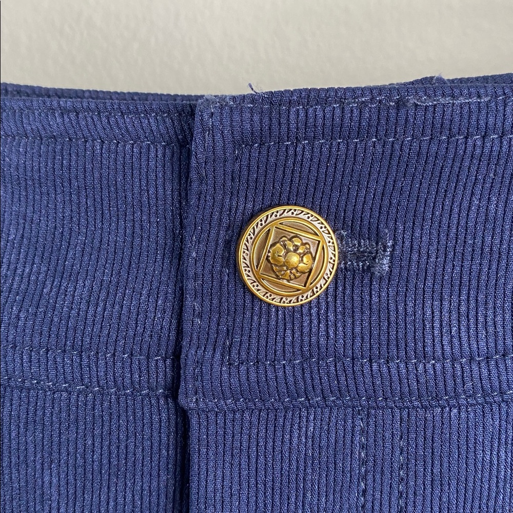 Vee Corduroy Midi Skirt | Lined, Front Slit, 2 Pockets | Navy/Gold - Picture 11 of 15